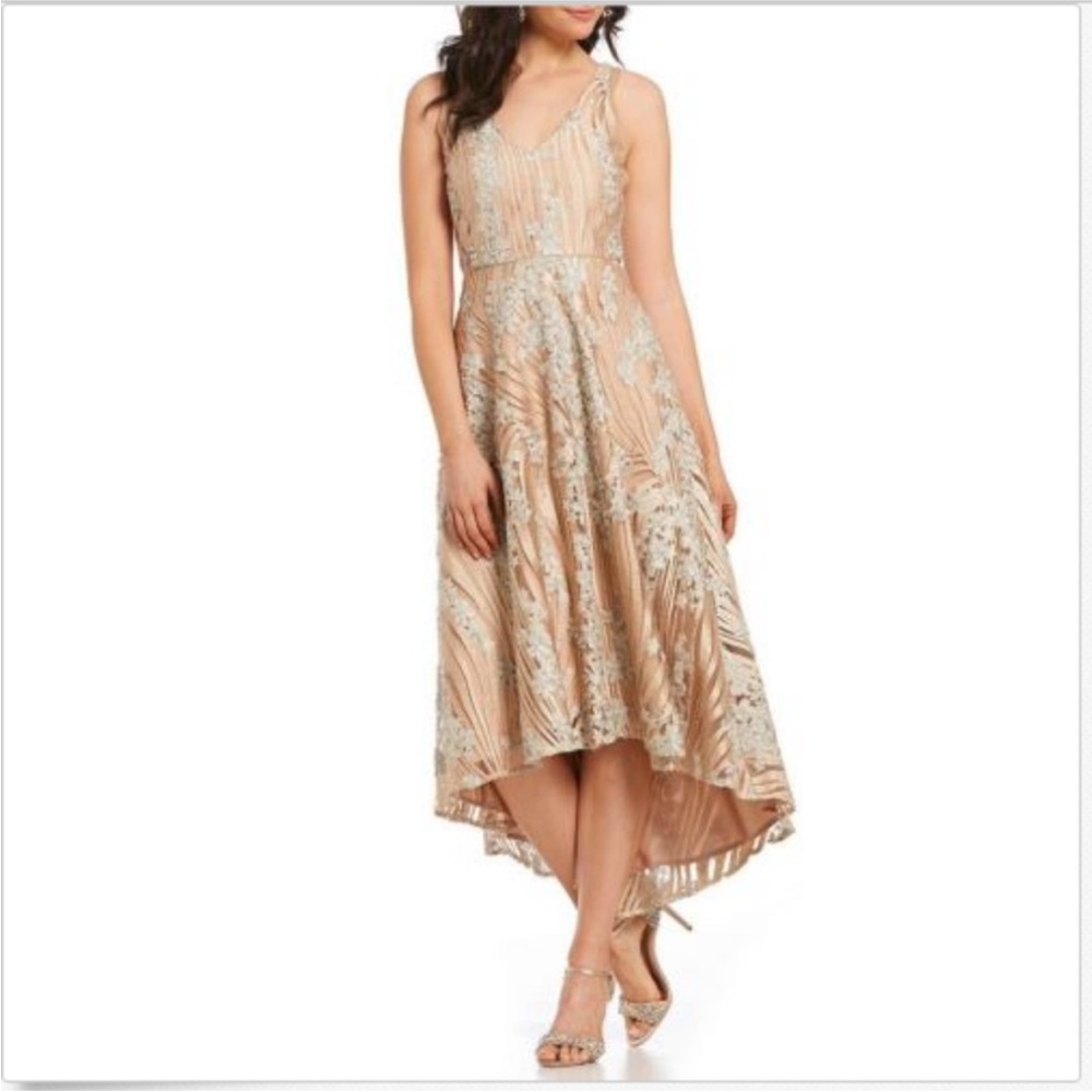 BADGLEY MISCHKA AVA SEQUIN HIGH LOW DRESS PROM SZ 8